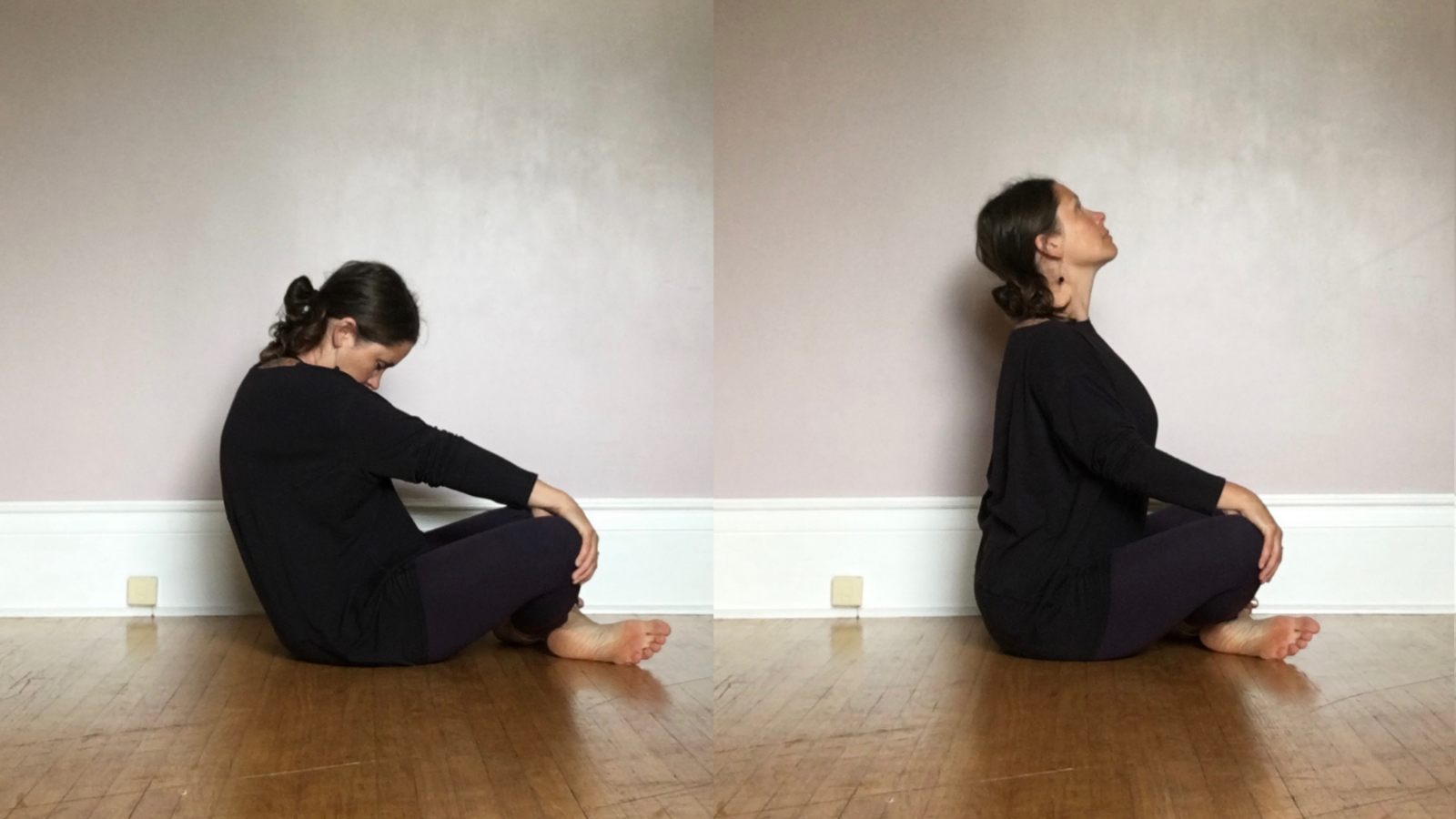 How to practice Cat/Cow Pose as a suggested pose to help increase fertility woman practicing seated Cat Cow Pose, a yoga for infertility pose, to relieve stress and for overall pelvic health