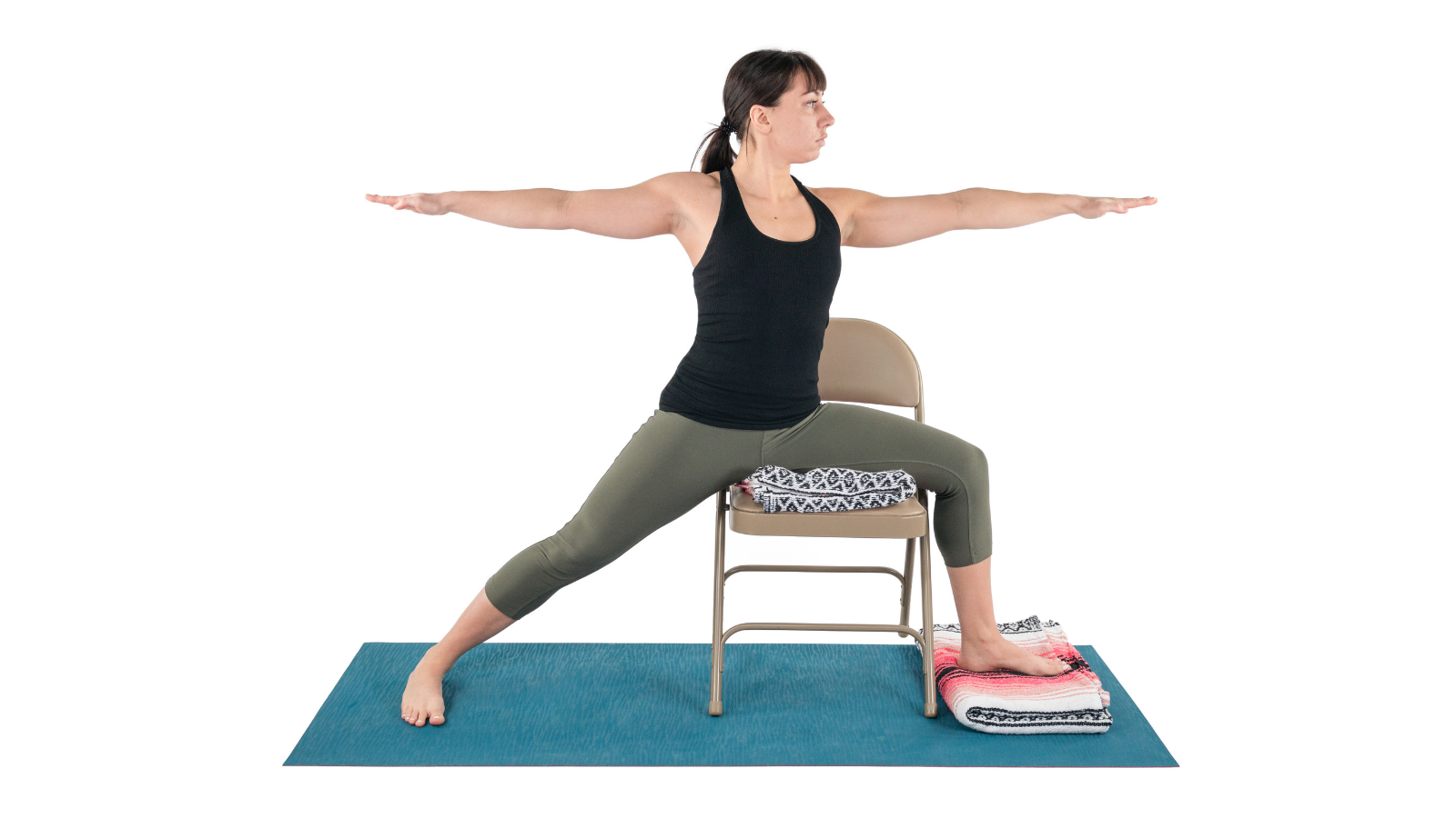 How to practice Warrior 2 in a way that is safe for your hip joints. Practicing Warrior 2 Pose with props for comfort and ease and healthy hip joints